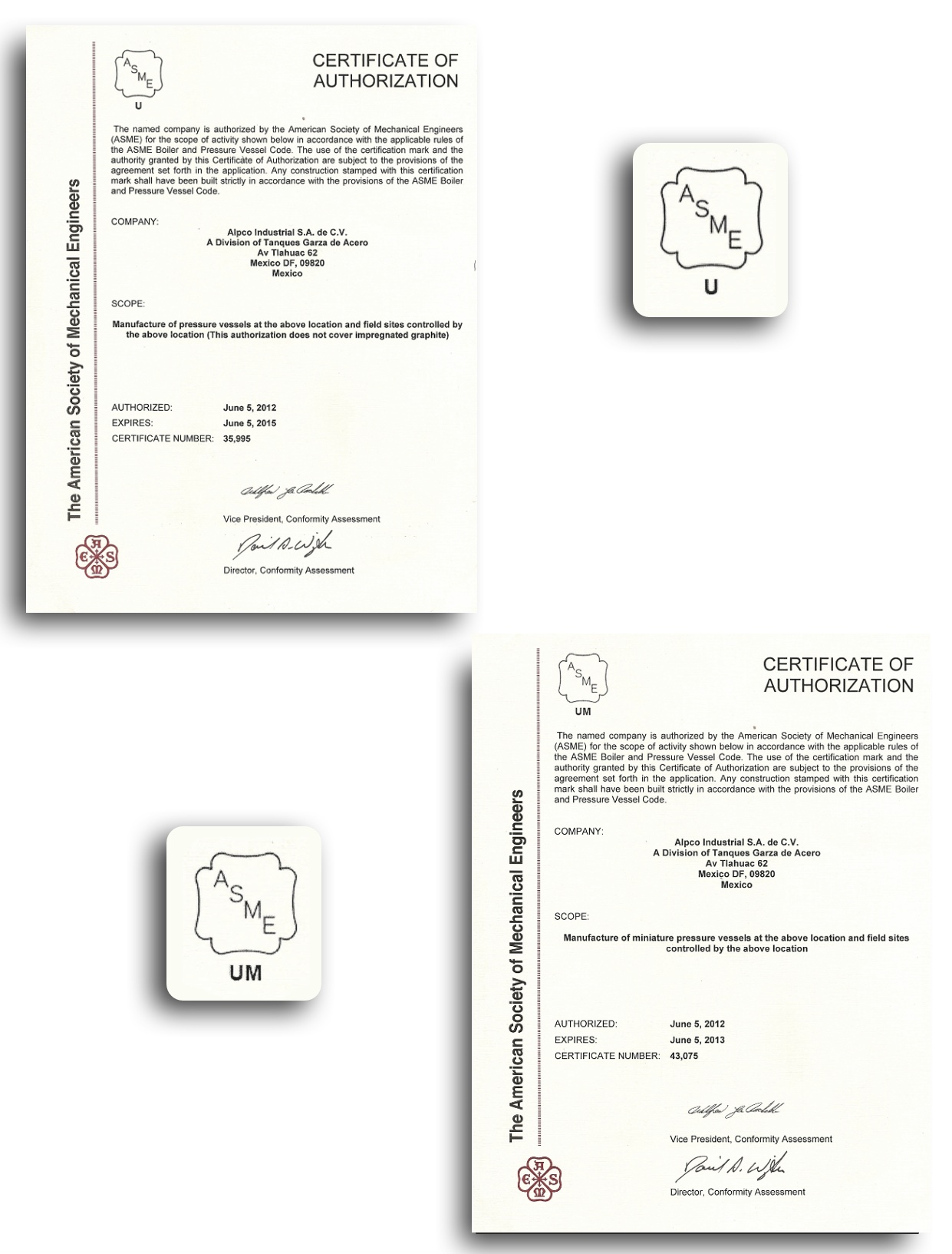 The American Society of Mechanical Engineers U Stamp Certificate of Authorization